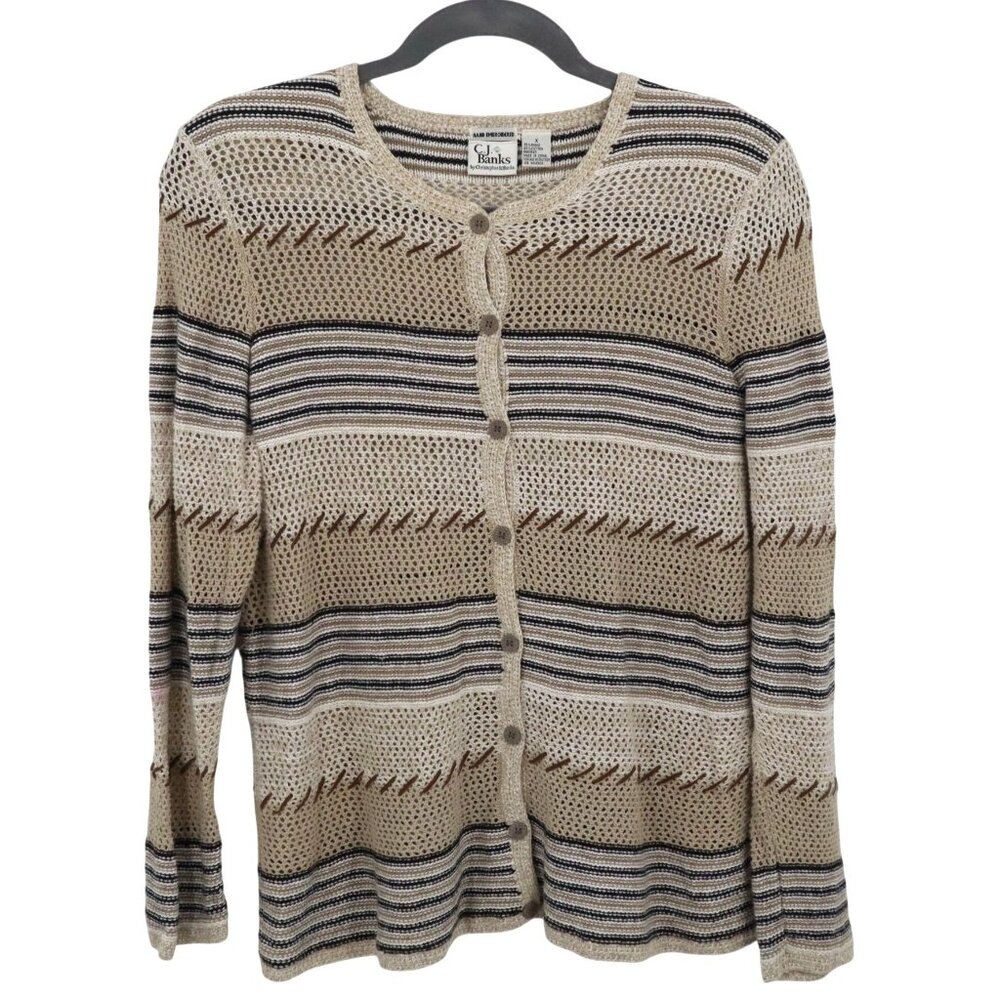 C.J. Banks Crochet Cardigan Womens X/14W Beige Coastal Grandmother Cottagecore‎